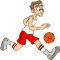 Basketball player dribbles to the hoop in the basketball game