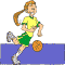 Girl basketball player dribbling down the court
