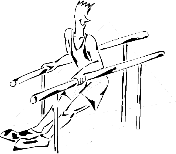 A male gymnast works the parallel bars during the Summer Olympic games!