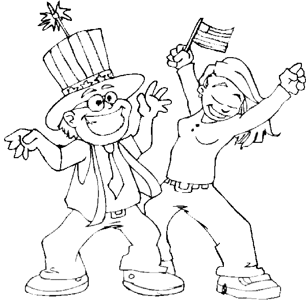 Fourth of July coloring page, 4th of  July coloring page, Independence Day coloring page, boy and girl with fireworks