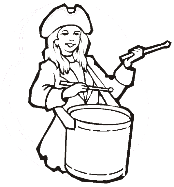 Girl Revolutionary drummer coloring page, Fourth of July coloring page, 4th of  July coloring page, Independence Day coloring page
