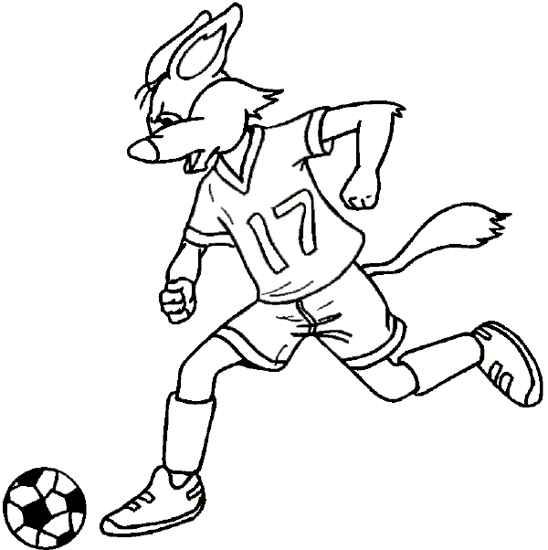 Cartoon cat soccer player dribbles the soccer ball