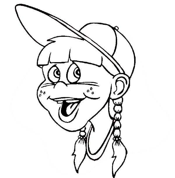 Girl baseball player in baseball cap with pigtails