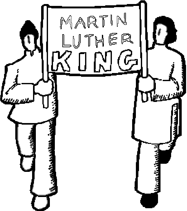 Two people carrying a Martin Luther King Jr. banner