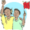 Two kids waving an MLK flage