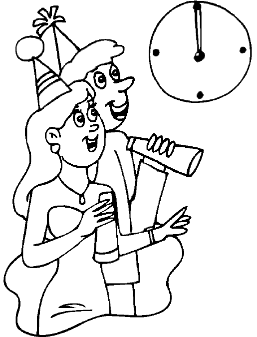 Happy couple watches the clock strike midnight...Happy New Year!
