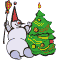 Snowman by a Christmas tree