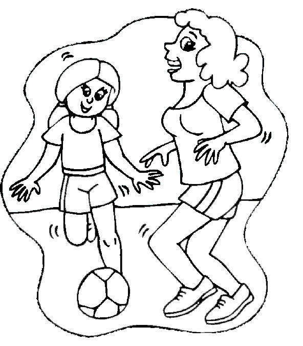Mother and daughter play soccer 