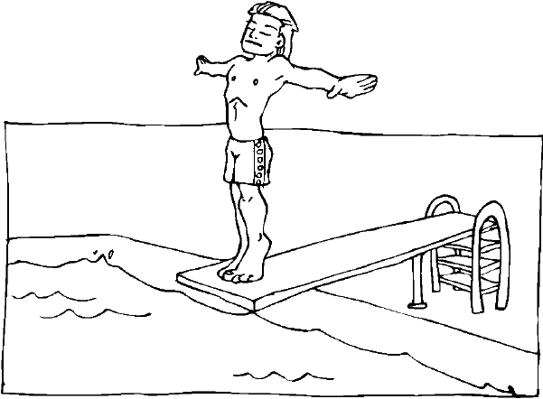 A diver gets ready to jump from the one meter board into the pool during the Summer Olympic games!