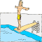 A diver gets ready to jump from the one meter board into the pool during the Summer Olympic games!