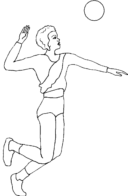 A women's volleyball makes an overhand serve of the ball in this Summer Olympics coloring page