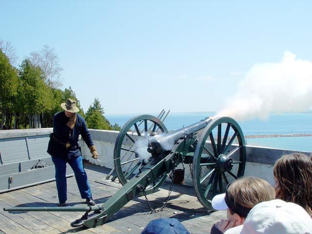 Firing the cannon at Fort Mackinaw on Mackinac Island