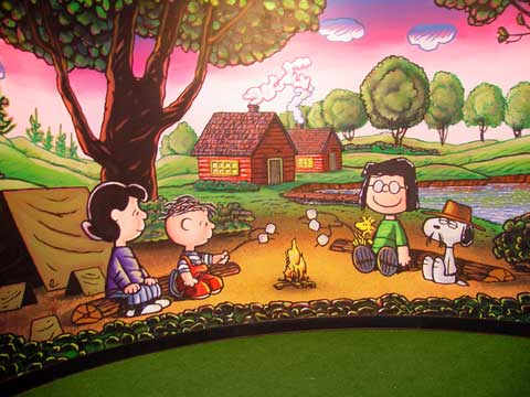 This Snoopy and Peanuts Gang mural is inside one of the gift shops