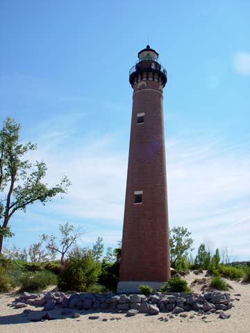 A lighthouse near the Silver Lake Sand Dunes along the Lake Michigan shoreline